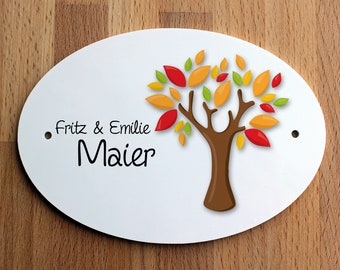 Türschild Familie personalisiert Baum im Herbst