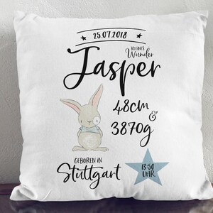 Pillow with name and dates of birth / birth date pillow bunny / gift for birth and baptism image 2