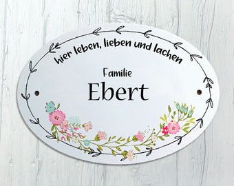 Türschild Familie personalisiert Blumen