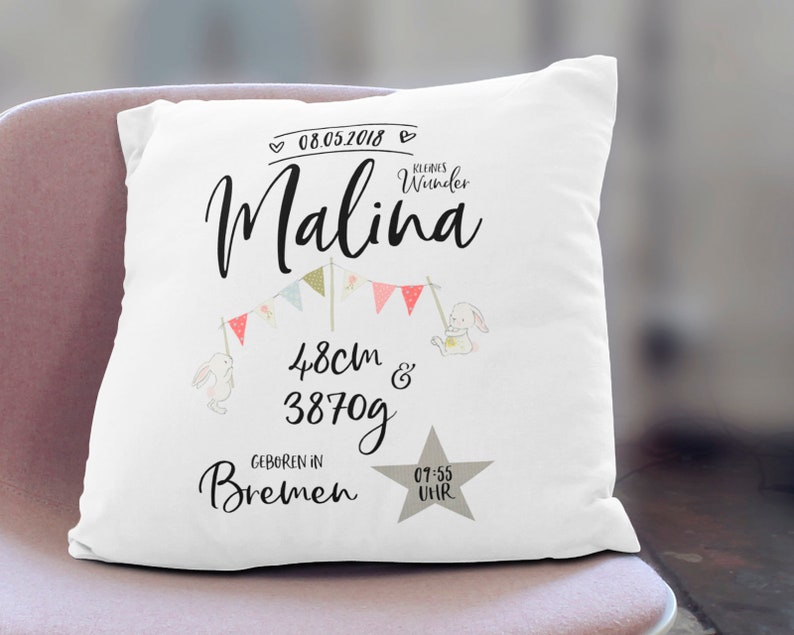 Pillow with name and dates of birth birth date pillow gifts birth girls personalized image 1