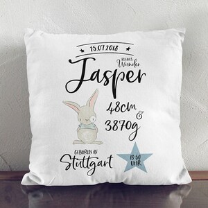 Pillow with name and dates of birth / birth date pillow bunny / gift for birth and baptism image 3