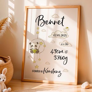Geboortefoto Gepersonaliseerde geboorteaankondiging / geboortedatum foto Cadeau geboorte doop Geboortebord Panda Cadeaus voor geboorte