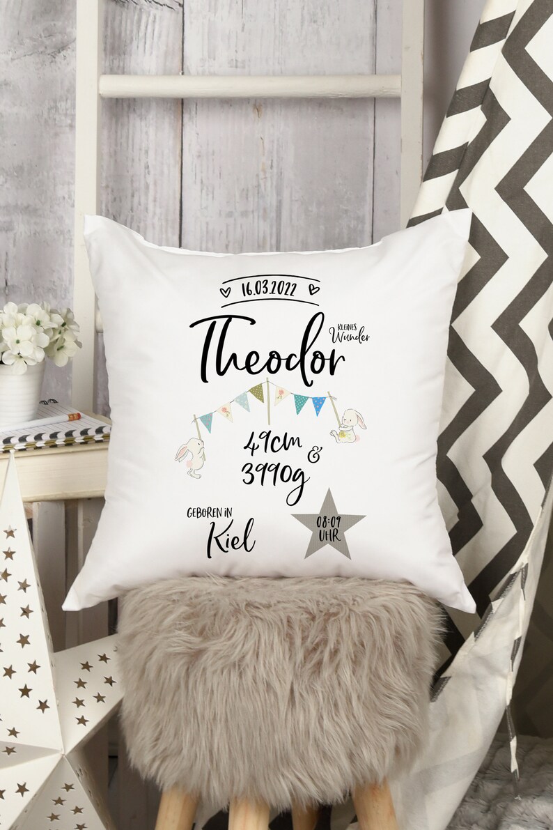 Personalisiertes Baby Kissen Mit Namen & Geburtsdaten - Fuchs & Bär Design