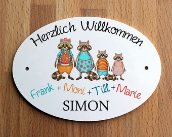 Türschild Familie personalisierbar Waschbär