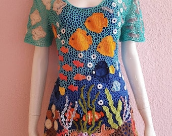 Tunic CROCHET *COTTON* genuine handcraft size 34-48 individual