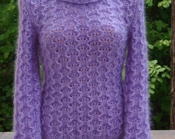 Handgestrickter Pullover aus Mohair Gr 36-46