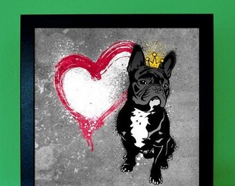 French Bulldog Frenchie Street Art Style Dog Picture Poster Canvas Print Portrait Graffiti with Heart Gifts for Dog Owners Art