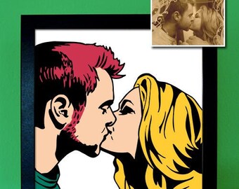 Pop Art - personalized artwork for couples by photo, gift for wedding anniversary engagement