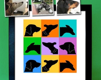 Hunde Scherenschnitt - personalisiertes Haustierportrait nach Foto - Hundeportrait fröhlich bunt oder klassisch schwarz-weiß