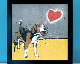 Beagle Street Art Style Graffiti avec coeur chien photo affiche toile impression Portrait cadeaux pour les propriétaires de chiens Art Portrait d'animal de compagnie