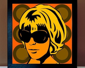 70er Jahre Bild - Seventies Girl Portrait - Retro Lounge Dekoration - POP ART Poster Design Motto Party Leinwand sixties 60s 70s