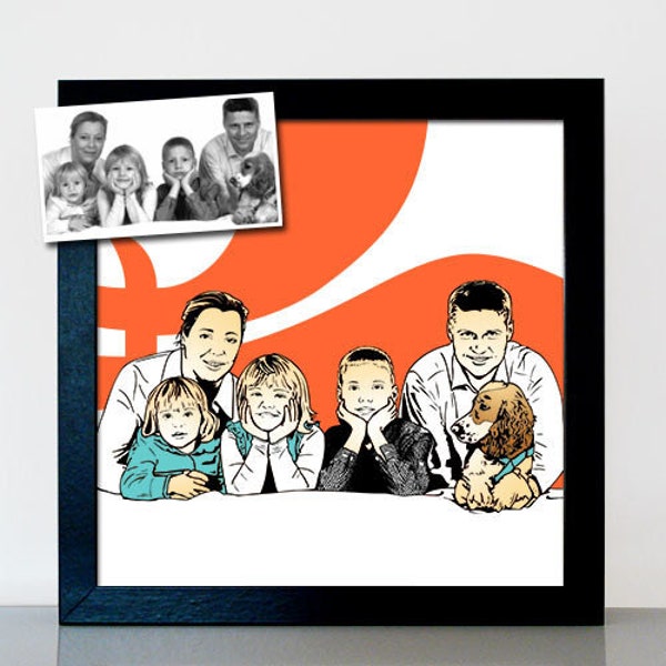 Personalisiertes Familienportrait nach Foto zeichnen lassen – Deine Familie als modernes Pop Art Gemälde - Portrait als Geschenk