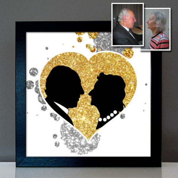 Geschenk Goldene Hochzeit Silberhochzeit - Scherenschnitt personalisiert - kreatives Geschenk zum Hochzeitstag Eltern Großeltern