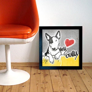Bull Terrier No.3 Street Art Style Poster Canvas Dog Portrait Dog Picture Graffiti English Mini Bulli Monocle Gift for Dog Owners image 2