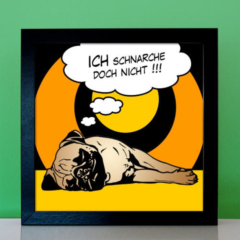 Schlafender Mops mit eigenem Spruch personalisierte Geschenke für Mopsliebhaber Mopsfans Mopsfreunde Mopsbesitzer Hundebilder Pop Art Comic Bild 4