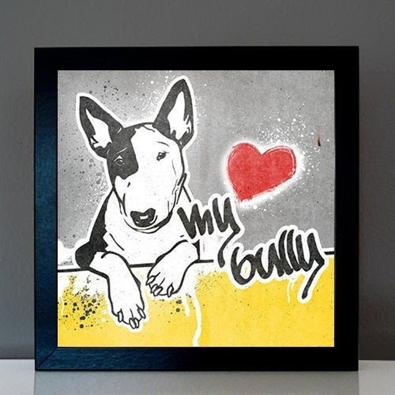 Bull Terrier No.3 Street Art Style Poster Canvas Dog Portrait Dog Picture Graffiti English Mini Bulli Monocle Gift for Dog Owners image 1
