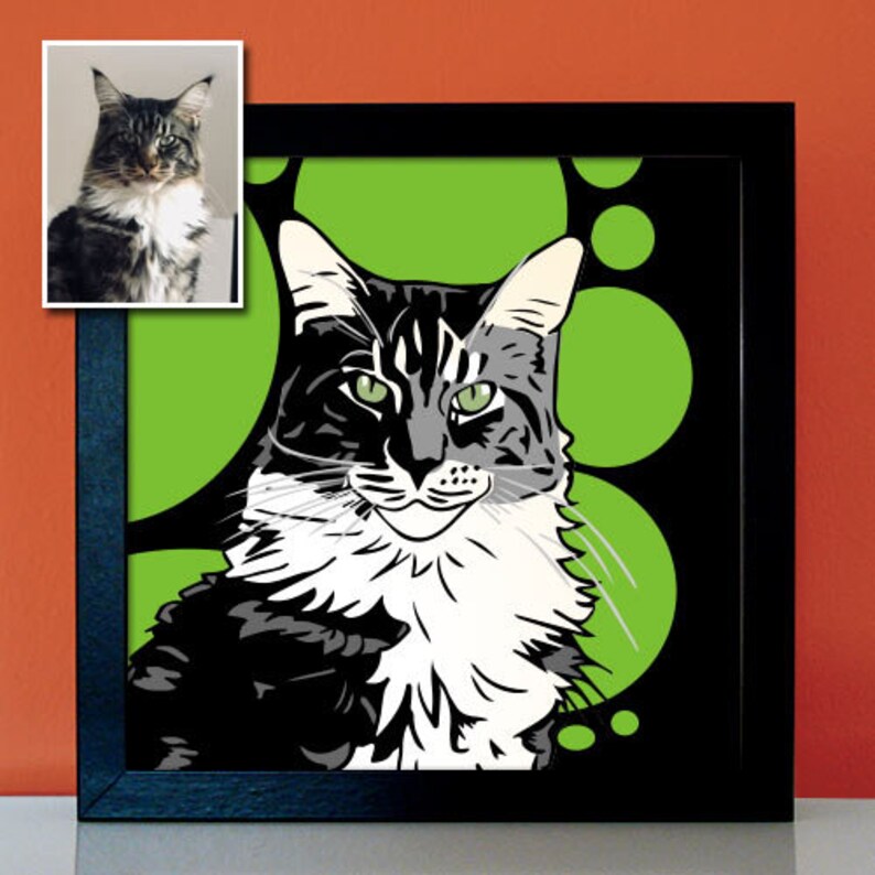 Personalized Cat Portrait Animal Portrait by Photo Pop Art Cat Cat Kitten Portrait image 2