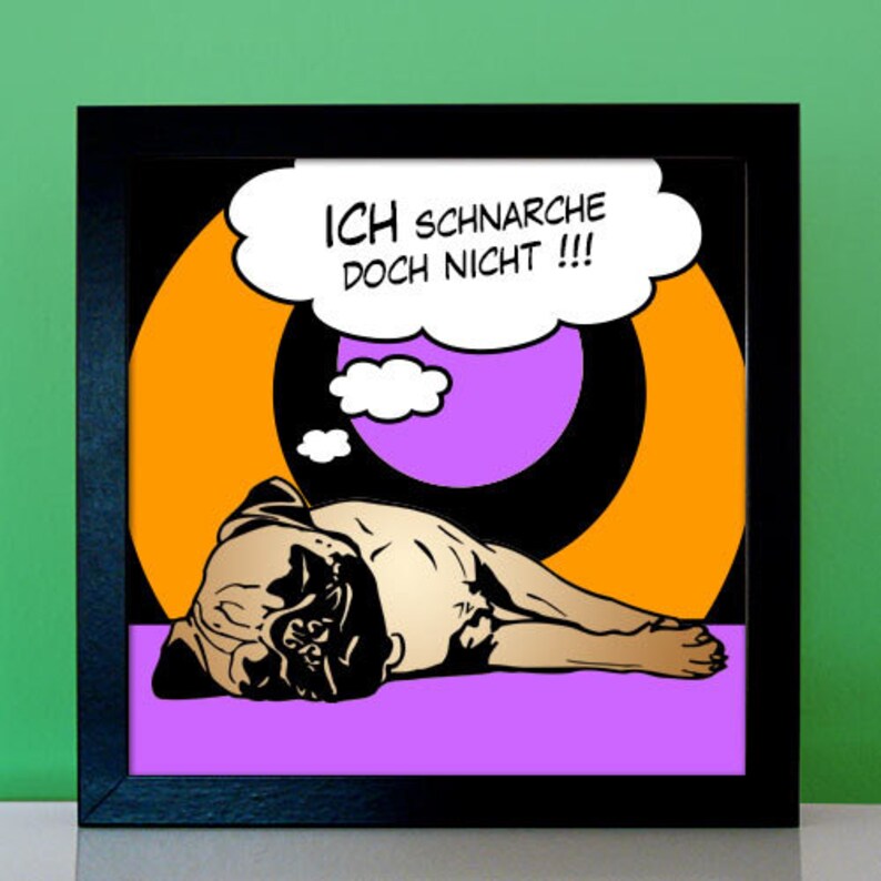 Schlafender Mops mit eigenem Spruch personalisierte Geschenke für Mopsliebhaber Mopsfans Mopsfreunde Mopsbesitzer Hundebilder Pop Art Comic Bild 3