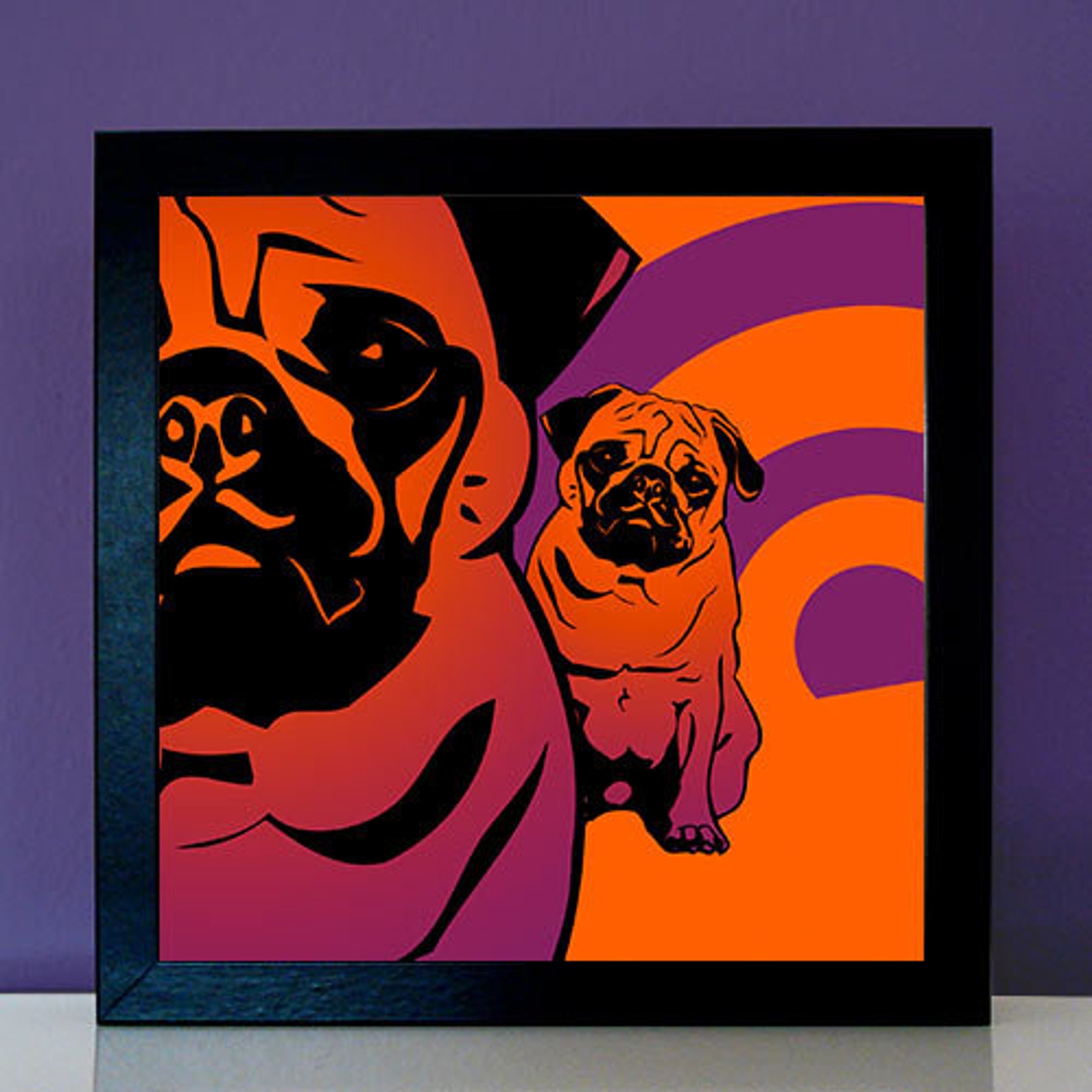 Mops retro design 70er Jahre Style Hund Pop Art Bilder Zeichnung Kunst