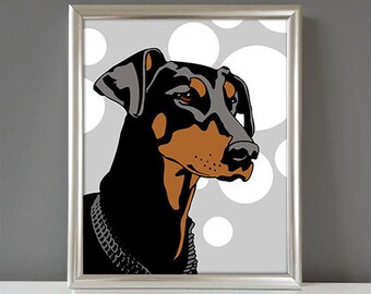 Dobermann No.2 Animal Portrait Pop Art Portrait Dog, Poster Picture Canvas, Gifts for Men Women Dog Owner for Birthday