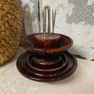 Upcycled Locke 929 Vintage Ceramic Insulator Nut Bowl Cracker and Pick Set Brown