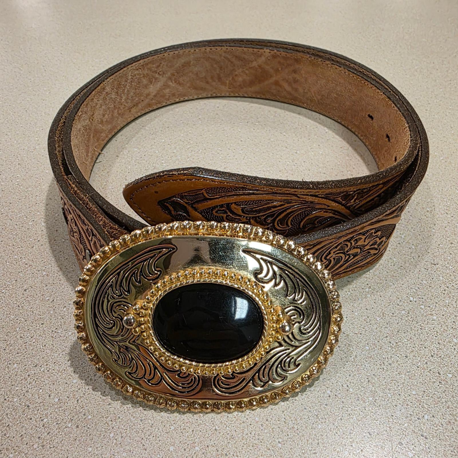 Vintage 90s Western Woven Genuine Leather Gold Buckle Belt Size Large - XL Vintage 90s Metallic Braided Belt for Women | Mercari main image 3