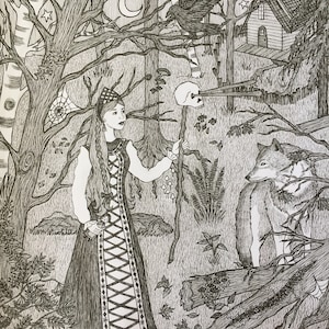 Wise Woman Within 5x7 Pen & Ink Baba Yaga Vasilisa The Wise Slavic Russian Ukrainian Eastern European Folktale Witch Fine Art Print