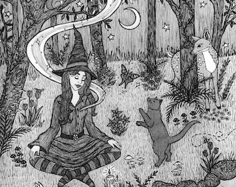 Ostara Eve 8 x 10 pen inkt lente equinox moeder aarde moeder aarde natuur meditatie hart chakra sereniteit heks godin heidense Fine Art Print
