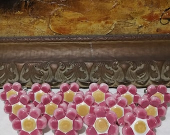 A Set of Pink Flower Ceramic Knobs, Drawer Pull Out Knobs, Shabby Chic Cottage, Bedroom Dresser Knobs, Wooden Cupboards Pulls, DIY Projects