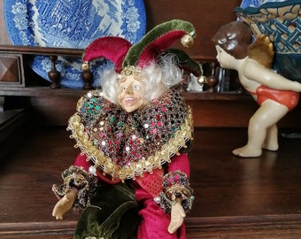 Vintage Sequin Elf Figurine, Christmas Decor, Holiday Character