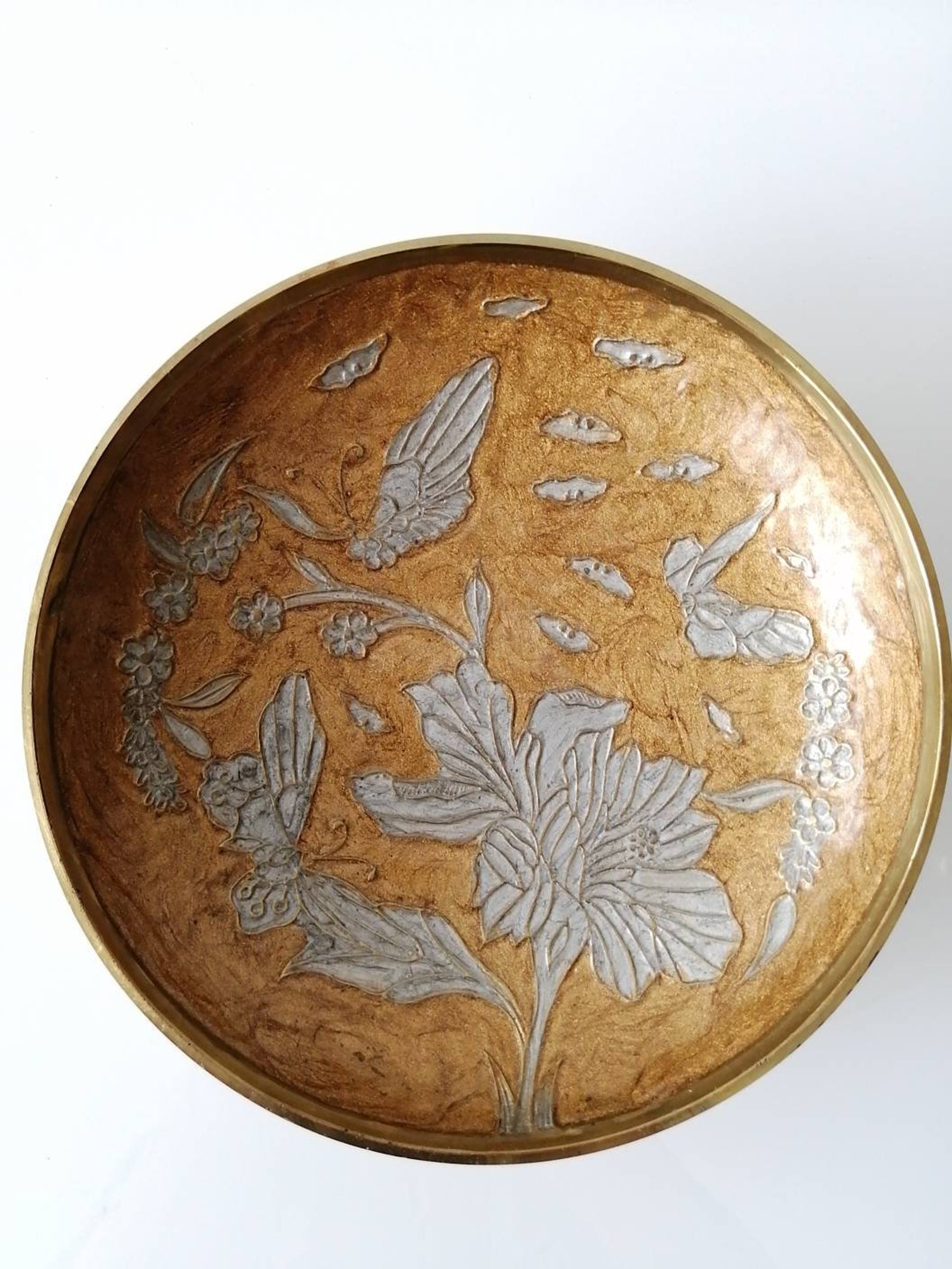 Vintage Solid Brass Decorative Plate Enamel Cloisonne Flower Etsy