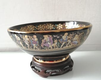 Handmade Glossy Porcelain Bowl, Greek Mythology Design, Gold Trim, Candy Dish, Traditional Craftsmanship, Collectible Art, Home Decor, Gifts
