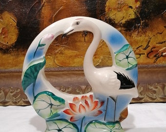 Peggy Karr Fused Glass Plate Kissing Swans Large Dish Plate Round