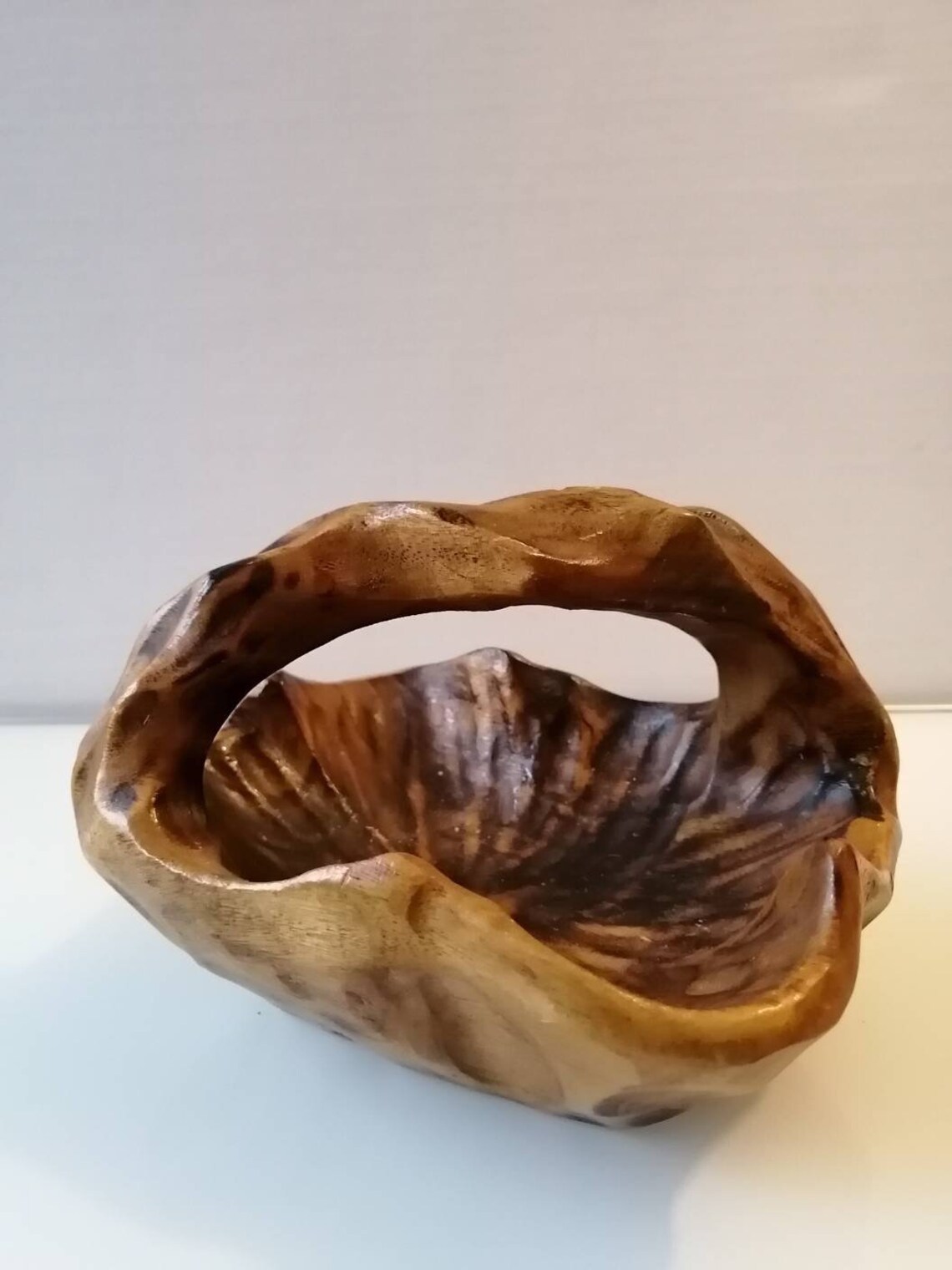 Small Hand Carved Wood Basket With Handle Intricate Design Etsy