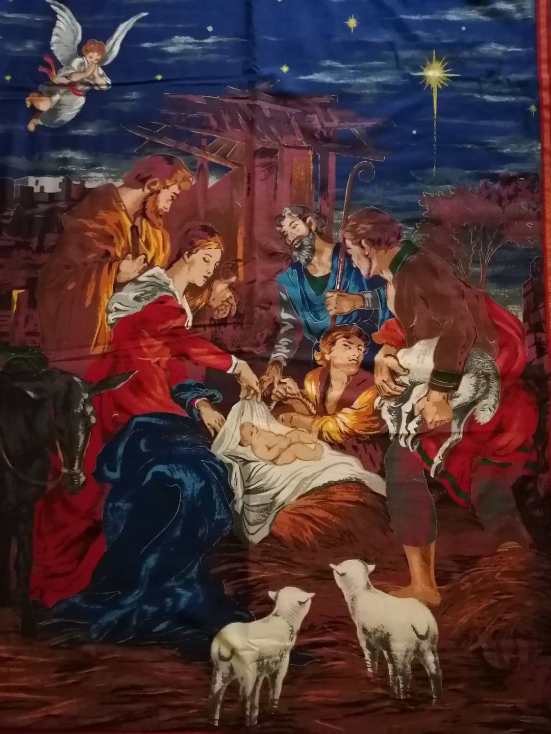 Christmas Nativity Fabric Panel, Religious Stained Glass Fabric Picture