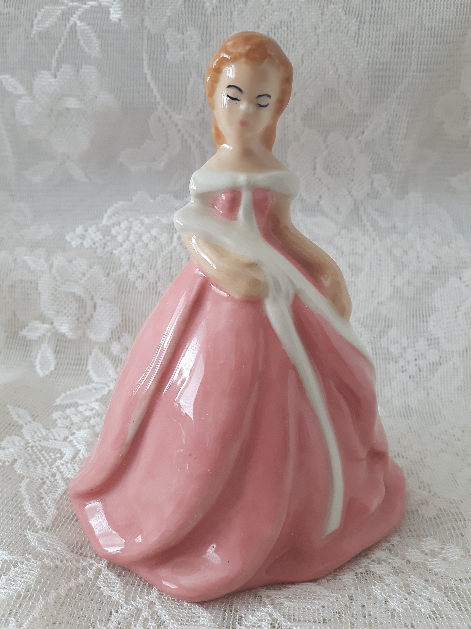 Pink Lady Vintage Figurine With White Satin Sachet Etsy
