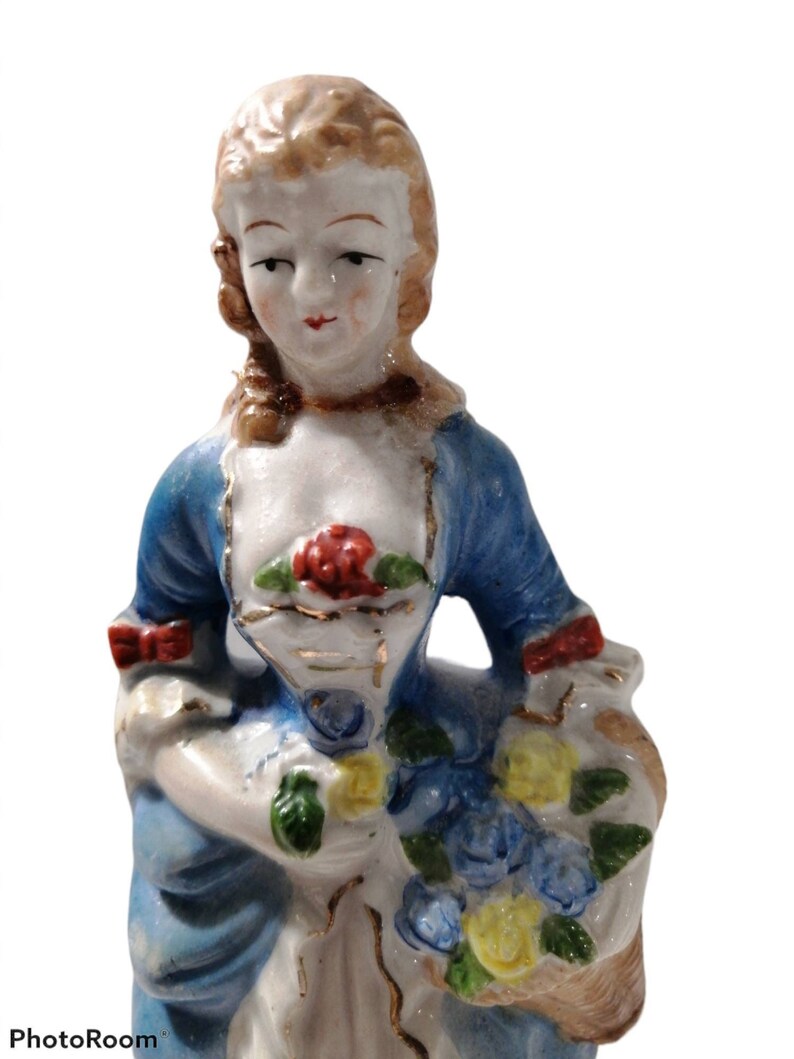 Vintage Japan Porcelain Figurine of Woman Holding A Basket of Etsy