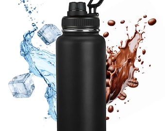 Botella aislada al vacío de 32 oz, aislamiento de acero inoxidable de metal, termo reutilizable sin BPA, a prueba de fugas para bebidas frías y calientes, viajes