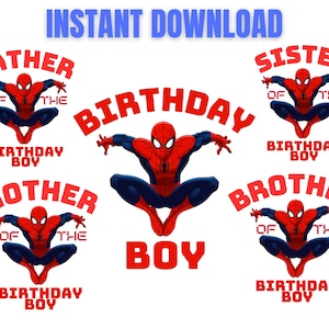 Spiderman Family birthday boy PNG file for t-shirt printing, Mother, Father, Brother, Sister of the birthday boy