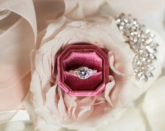 Pink Velvet Ring Box, Proposal Ring Box, Engagement Ring Box, Red Velvet Wedding Ring Box, Vintage Ring Box, Wedding Gift