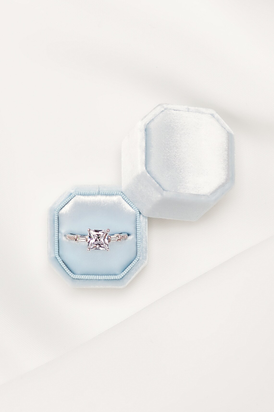 Light Blue Velvet Ring Box Proposal Ring Box Engagement Ring Etsy