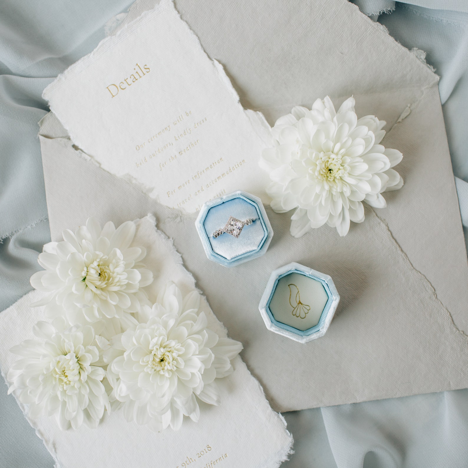 Light Blue Velvet Ring Box, Proposal Ring Box, Engagement Ring Box