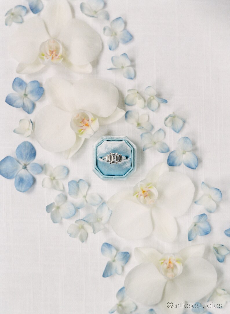 Light Blue Velvet Ring Box Proposal Ring Box Engagement Ring Etsy