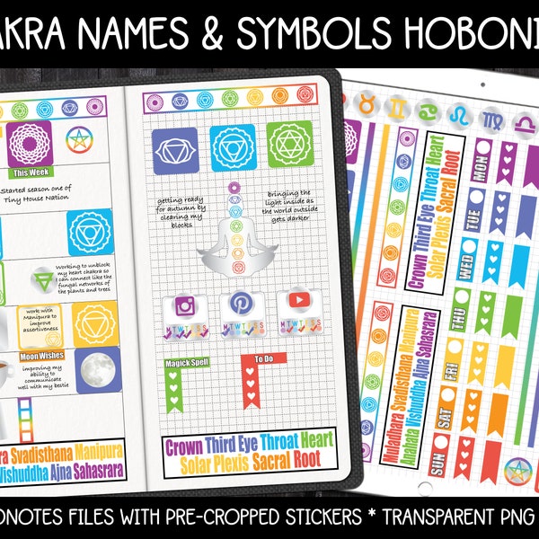 Digital Pagan Planner Stickers - Hobonichi Weeks: Chakra Names & Symbols | GoodNotes, iPad and Android