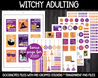 Etiquetas engomadas del planificador pagano digital - Adulting Witchy ¡ACTUALIZADO! / Good Notes, iPad y Android
