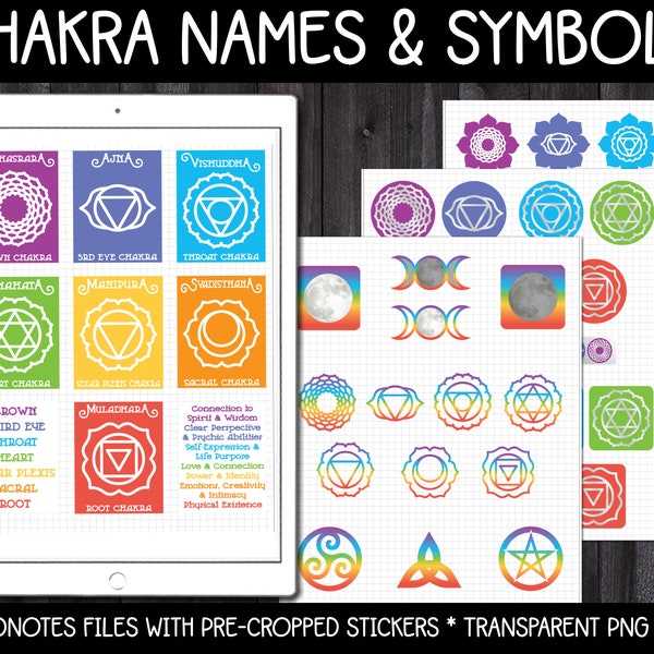 Digital Pagan Planner Stickers - Chakra Names & Symbols | GoodNotes, iPad and Android