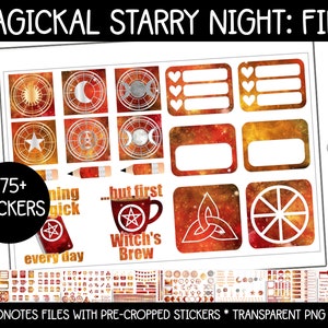 Digital Pagan Planner Stickers - Magickal Starry Night: Fire