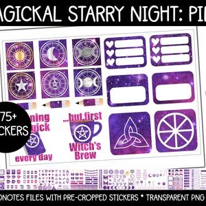 Digital Pagan Planner Stickers - Magickal Starry Night: Pink