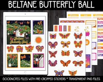 Etiquetas engomadas del planificador pagano digital - Beltane Butterfly Ball / GoodNotes, iPad y Android
