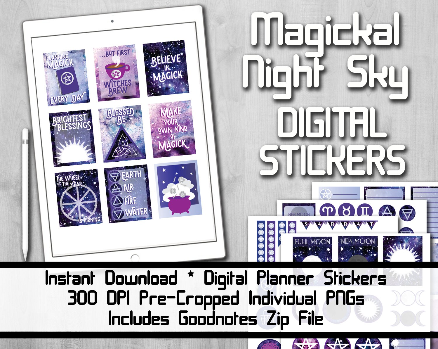 Digital/Printable Pagan Planner Stickers Magickal Night Sky | Etsy